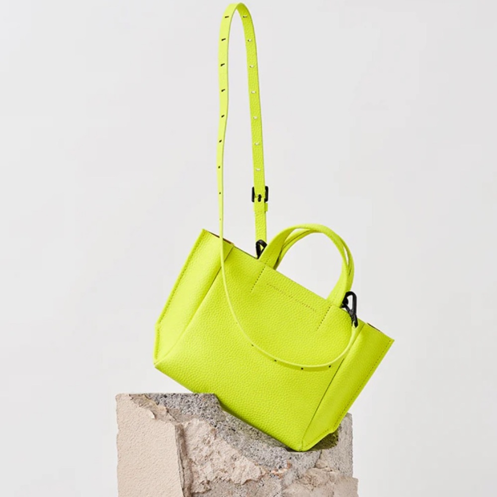 Ampersand As Apostrophe Pebble Leather Luxe Micro Tote Crossbody Neon Yellow